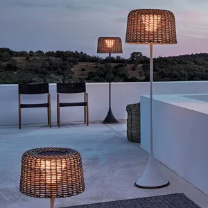 Modern Big Rattan Lantern Floor Lamp Wireless Outdoor Garden Light Rattan