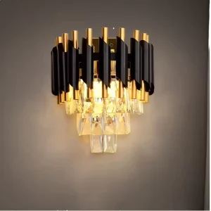 Modern Black Crystal LED Wall Lamp with Dimmable High CRI 80 for Home Living Room Lighting Wall Mounted Decorative Sconce