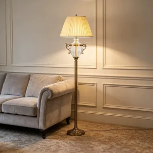 Modern Brass Crystal Fabric Floor Lamp Ornate Vase Style Standing Light High Brightness Home Living Room Bedroom Hallway Corner