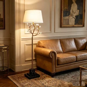Modern Brass Crystal Floor Lamp E27 Base Marble Base Fabric Shade High Brightness Living Room Bedroom Home Decor