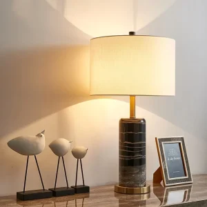 Modern Brushed Nickel Table Lamp with Dimmable Switch Hotel and Shopping Mall Concrete Marble Base Project Table Lamp