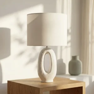 Modern Ceramic Desk Lamp Fabric Shade Line Switch Bedside Lamp for Home Office