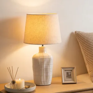Modern Ceramic Table Lamp with Fabric Shade LED Reading Lamp for Home Decor Novelty Desk Lamp with E27 Base AC Power Supply