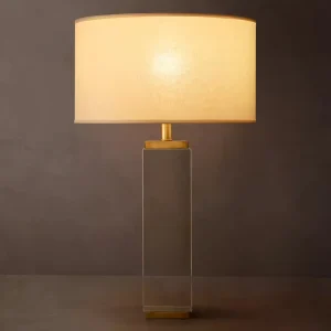 Modern Clear Glass Linen Table Lamp Rectangular Dimmable Light for Bedroom Living Room Luxury Home Interior Decorative Lighting