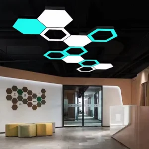 Modern Commerce Hexagon Light Indoor Decoration Lighting Gym Office LED Hanging Lamp Chandeliers Ceiling Pendant Lights
