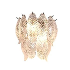 Modern Contemporary Style Clear Glass Feather Decorations LED Wall Lamp for Hotel Bedroom Corridor