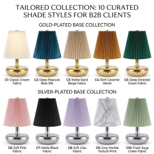 Modern Cordless Small Battery Operated Bedside Colorful Pleated Shade Wedding Luxury Decor Rechargeable Desk Lamps