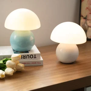Modern Creamy Mushroom Shaped Ceramic Table Lamp Bedroom Bedside Study Room Night Light Decorative Small Night Light for Bedroom