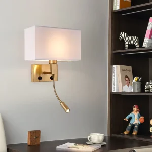 Modern Creative American Indoor Wall Lamp Hotel Bedrooms LED Light Fabric Shade Reading Iron Touch Control Cross Border Design