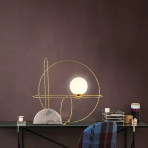 Modern Creative Table Light Home Indoor Decorative Gold Metal Line Marble Base Round Ball Table Lamp for Bedside