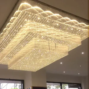Modern Crystal LED Ceiling Lamp, Stainless Steel, Remote Control, for Hotel, Showroom, Banquet Hall, Kitchen