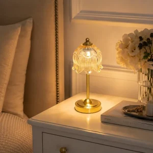 Modern Crystal LED Table Night Light Warm White USB Rechargeable Manual Button Lamp for Bedroom