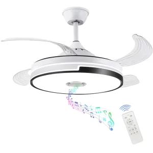 Modern DC Fan Lamp LED Chandelier White Invisible Retractable for Remote Wall Control for Music Ceiling Fan