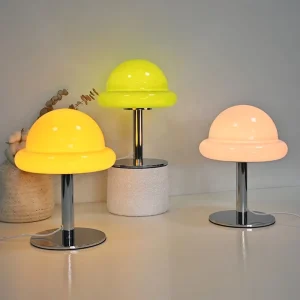 Modern DC Powered LED Table Lamp Dimmable Feature Stained Glass Shade Home Decor Lighting Gift for Hotel Bedside Use