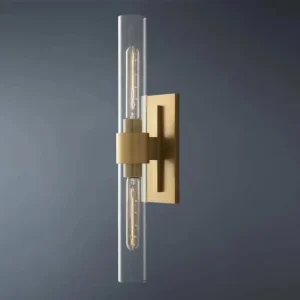 Modern Decor Solid Copper Light Wall Sconce Luxury Glass Cylindrical Wall Lamp for Hotel Bedroom