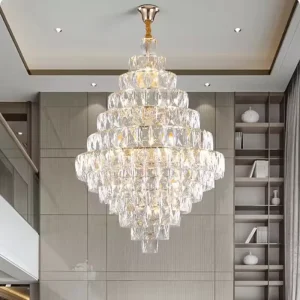 Modern Decorative Staircase High-Ceiling Metal Crystal Chandelier for Living Room and Villa