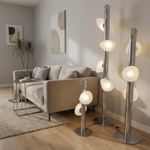 Modern Design Durable Stainless Steel Floor Lamp with Sanded Glass Lampshade for Living Room Bedroom and Hotel Use