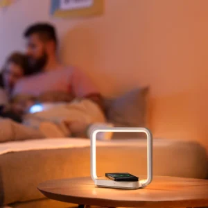 Modern Design Foldable Table Lamp with Fast Wireless Charger All Direction Touch Switch Wooden Base B22 Bulb Base Metal Shade