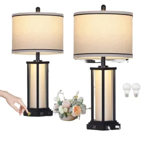 Modern Design Iron Fabric E26 LED Desk Lamp with AC Power for Bedroom Living Room Study Room Decor