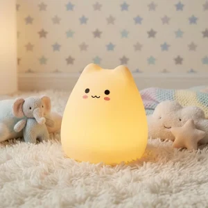 Modern Design Silicone LED Night Light for Kids’ Bedroom Home Use Soft Glow Warm White Battery Powered Child Friendly Sleep