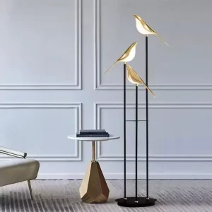 Modern Design Switch Control LED Floor Lamp with Acrylic Iron Construction Warm White Bird Shade Hotel Floor Lights