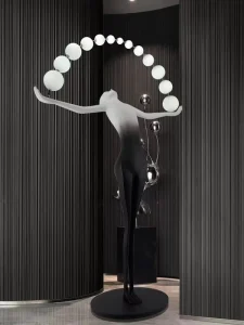Modern Designer Hotel Lobby Office Large Human Body Decorative Figure Ornament High CRI 90 White Glass LED Floor Lamp