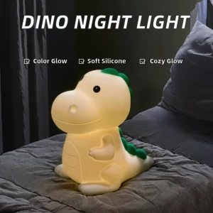 Modern Dinosaur Night Light Touch Control Battery Powered Warm White Energy Efficient LED Silicone Lamp Small Size for Bedroom