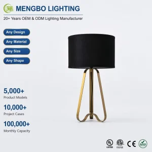 Modern E26 Table Lamp with Black Fabric Shade Gold 3 Leg Tripod Base Desk Lamp for Bedroom Living Room Office