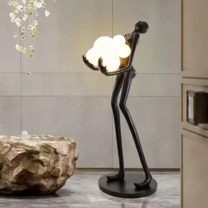 Modern E27 LED Floor Lamp Human Sculpture Statue Iron Frame Glass Shade Study Room Use