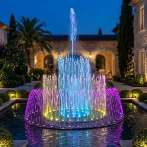 Modern Eco Friendly LED Multi Color Water Fountain Music Dancing Circular High Jet Stainless Steel Outdoor Villa Garden