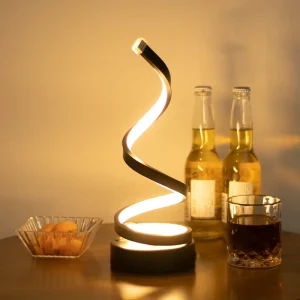 Modern Electric Desk Lamp Spiral LED Touch Control Dimmable Black Metallic Bedside Lamp Decorative for Home Living Room