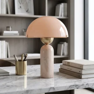 Modern Elegant Mushroom Shaped Marble and Iron Glass Table Lamp LED for Bedroom Living Room Study Villa Hotel Decor