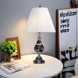 Modern European Nordic Crystal Table Lamp Dimmable Light AC Powered Middle Size Warm White Fabric Shade Desk Light Living Room