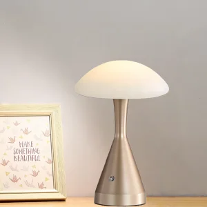 Modern European Style Iron Bedside Table Lamp Touch Control LED Rechargeable Battery Dimmable High CRI 95 Small Mushroom Shade