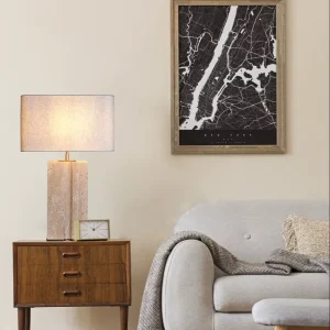 Modern Exquisite Night Lights Decorative Lighting Dinning Table Bedside Natural Travertine Steel & Fabric Warm White Table Lamp