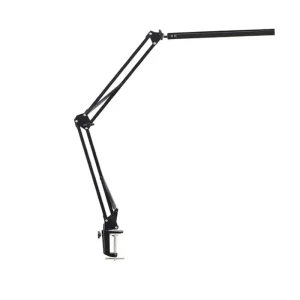 Modern Flexible Arm LED Clip on Desk Lamp with Black White Shade Eye Protection Folding Design