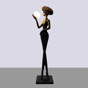Modern Floor Lamp for Living Room Figure Sculpture Black Floor Lamp Lobby Club Hat Wearing Girl Character Standing Floor Lamps