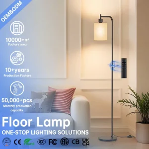 Modern Floor Lamp with Linen Shade Dimmable Remote Control Color Temperatures Standing Lamp for Living Room Bedroom OfficeCorner