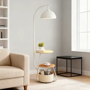 Modern Floor Lamp with Side Table Fixed Brightness LED Standing Decor Light for Living Room Bedroom
