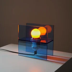 Modern Geometric Blue Acrylic Table Lamp Unique Mirror Reflection Design LED Desk Lamp Minimalist Modern Ambient Desk Lamp