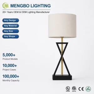 Modern Geometric Metal Table Lamp with White Fabric Shade Desk Light for Bedroom Living Room Hotel