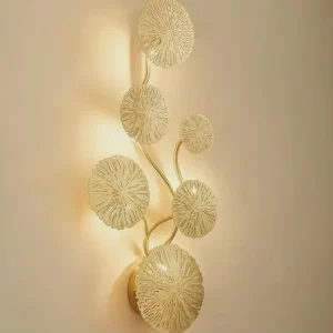 Modern Gold Wall Lamp with Lotus Leaf Art for Living Room and Bedroom