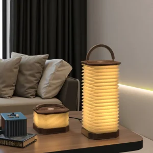 Modern Hotel Desk Wooden Lamp Touch Button Gradient Warm Light Color Home Style Rechargeable Folding Paper Vertical Organ Lamp