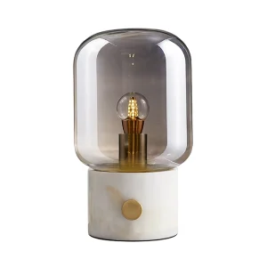 Modern Hotel or Restaurant Luxury Round Smoky gray Glass and White Marble Table Lamp for Bedside Desk