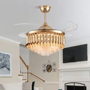 Modern Indoor Gold Black Color Crystal LED Lamp Ceiling Fan Light with DC Motor and Remote Control Decorative Indoor Accessory