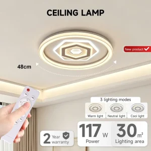 Modern Indoor LED Ceiling Light 117W Eye-Care Remote-Controlled Adjustable Light