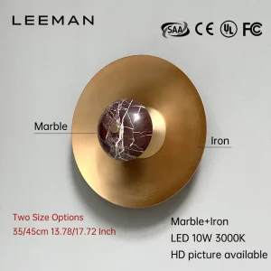 Modern Interior LED Disc Metal Marble Wall Sconce Large Creative Living Room Bedroom Background Hotel Saucer Wall Lamp Light