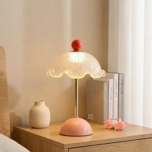 Modern Iron & Acrylic Flower Touch Control Dimmable Rechargeable LED Table Lamp with Dome Base