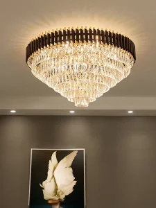 Modern Iron Crystal Chandelier with Remote Control LED Ceiling Light for Living Room and Bedroom