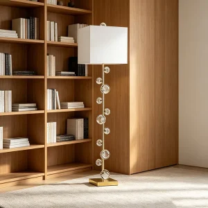 Modern Iron Crystal Fabric Shade Floor Lamp Polished Gold High Brightness Living Room Home Decor